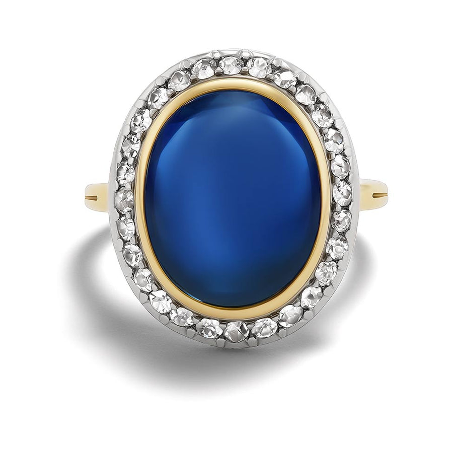Antique 10.00 Ct No-Heat Ceylon Cabochon Sapphire & Rose Cut Diamond Halo Ring | GIA