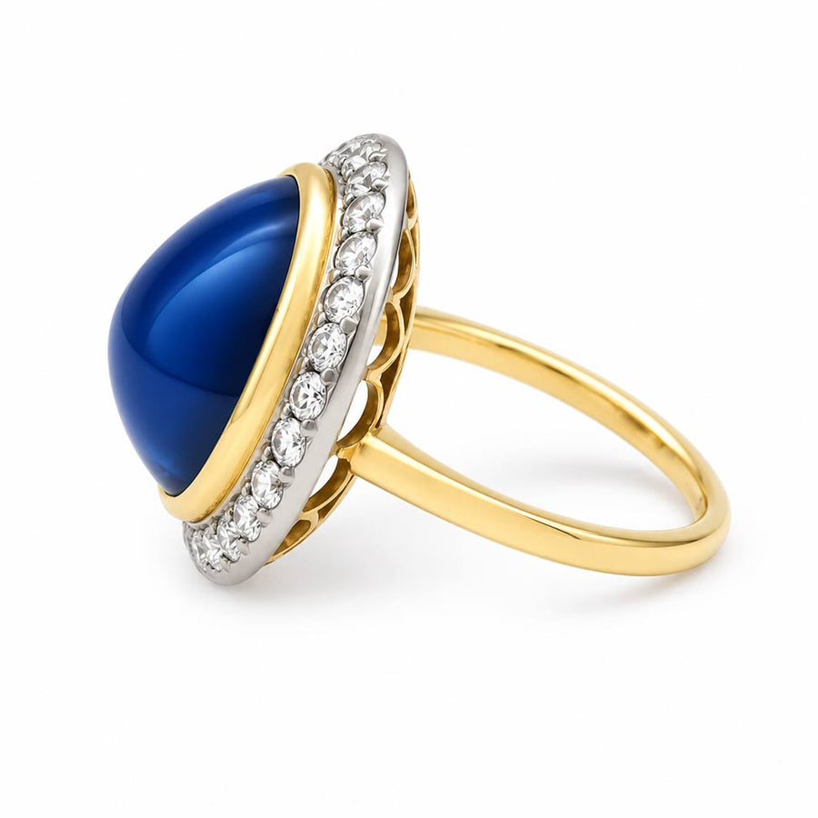 Antique 10.00 Ct No-Heat Ceylon Cabochon Sapphire & Rose Cut Diamond Halo Ring | GIA