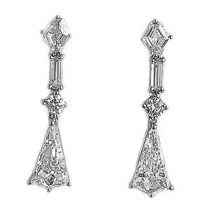 Magnificent Vintage 4.08 CTW Kite Shape Diamond Drop Platinum Earrings GIA