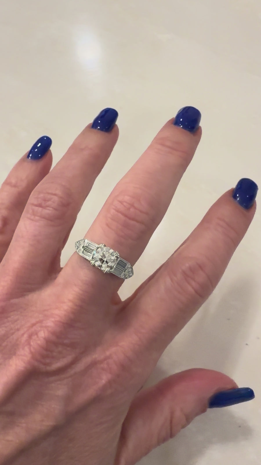 Art Deco Style 1.06 CTW Old European Cut Diamond & Baguette Engagement Ring GIA I/SI1