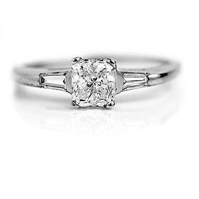 Vintage 1.15 CTW Three Stone Radiant Cut Diamond Engagement Ring GIA F/I1