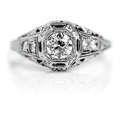 Handcrafted Art Deco .48 CTW Vintage Diamond Antique Engagement Ring