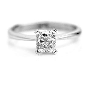 Mid-Century .73 CTW Radiant Cut Diamond Solitaire Vintage Engagement Ring GIA F/I1