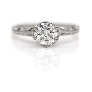 Vintage Filigree Old European Cut Diamond Engagement Ring Platinum .81 CT GIA H/SI1