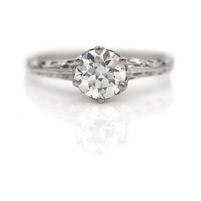 Vintage Filigree Old European Cut Diamond Engagement Ring Platinum .81 CT GIA H/SI1