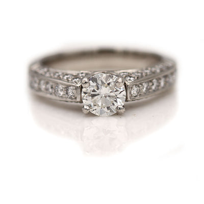 Vintage Round Diamond Engagement Ring .91 Ct GIA H/SI2