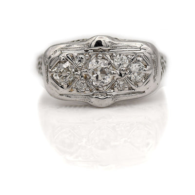 Low Profile Three Stone Diamond Engagement Ring