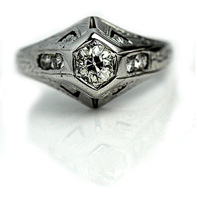 Mine Cut Diamond Filigree Engagement Ring