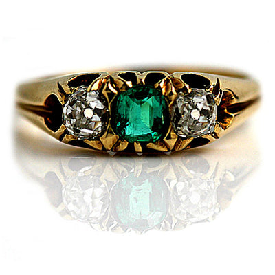 Victorian Emerald & Diamond Engagement Ring
