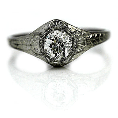 Antique Filigree Engraved Diamond Engagement Ring