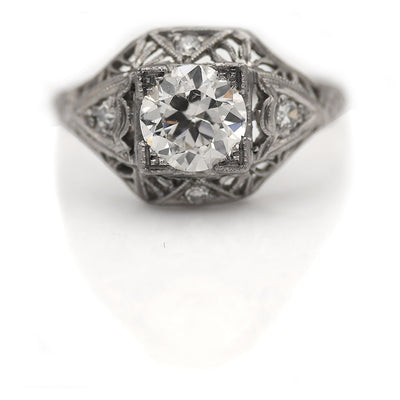 Hand Engraved Vintage Diamond Engagement Ring 1.01 Ct