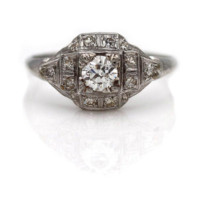 Unique Edwardian Diamond Halo Engagement Ring