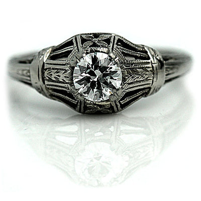 Vintage Floral Engraved Solitaire Engagement Ring 