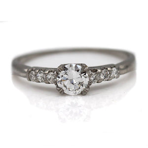 Vintage Prong Set Diamond Engagement Ring with Side Stones