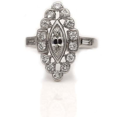 Marquise Diamond Halo Engagement Ring Circa 1960s