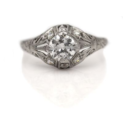 Unique Antique Split Shank Diamond Engagement Ring .66 Ct GIA F/VS2