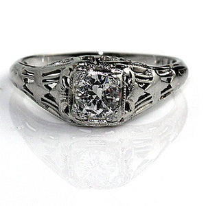 European Cut Diamond Solitaire Engagement Ring