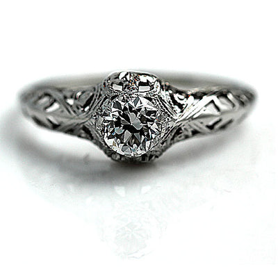 Hand Engraved Solitaire Diamond Engagement Ring