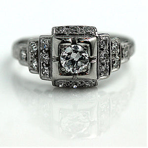 Art Deco .71 CTW Halo Engagement Ring with Tiered Side Stones