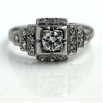 Art Deco Halo Engagement Ring with Tiered Side Stones