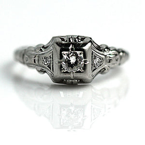 Art Deco .15 CTW Old European Cut Diamond Vintage Engagement Ring