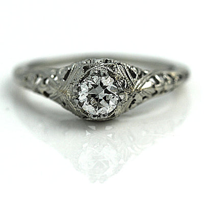 Art Deco Filigree European Cut Diamond Engagement Ring - Vintage Diamond Ring