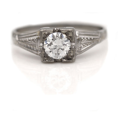Vintage European Cut Diamond Square Engagement Ring - Vintage Diamond Ring