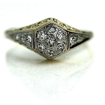 Vintage Two Tone Diamond Cluster Engagement Ring 