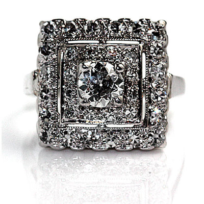 Vintage Square Halo Diamond Engagement Ring
