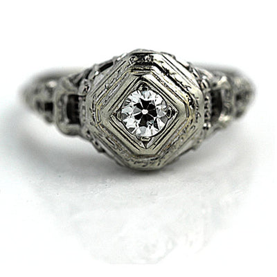 Diamond & Square Cut Sapphire Engagement Ring - Vintage Diamond Ring