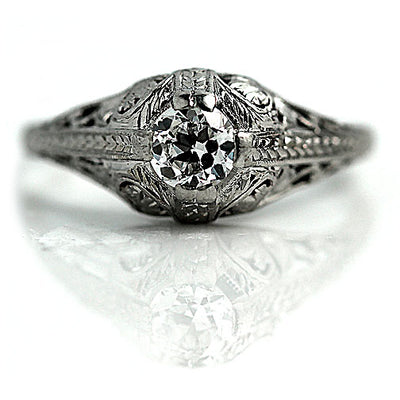 Platinum Engraved Solitaire Engagement Ring 