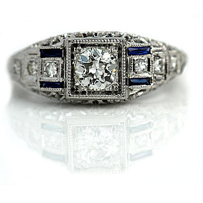 Vintage Engagement Ring with Sapphire Side Stones