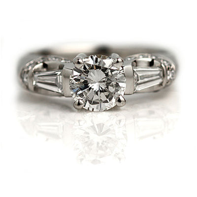 Unique Diamond Engagement Ring with Side Baguettes