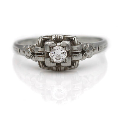 Geometric Square Floral Diamond Engagement Ring