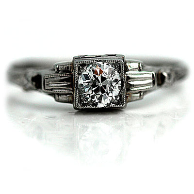 Mine Cut Diamond Solitaire Engagement Ring