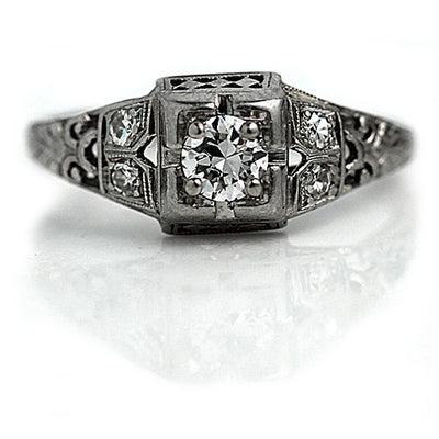 Art Deco Low Profile Diamond Engagement Ring