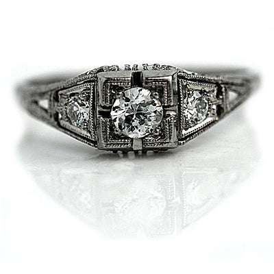 Vintage Platinum Engagement Ring with Milgrain