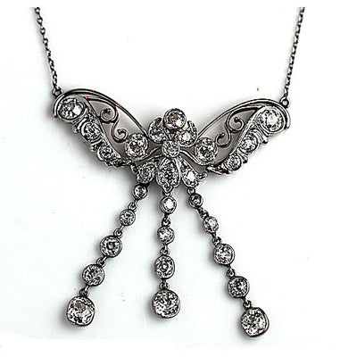 Antique Platinum Diamond Butterfly Necklace