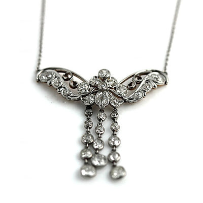Antique Platinum Diamond Butterfly Necklace
