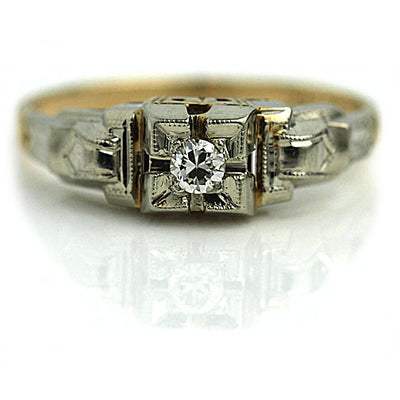 Late Two Tone Art Deco Diamond Engagement Ring