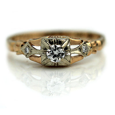 Two Tone Square Diamond Engagement Ring