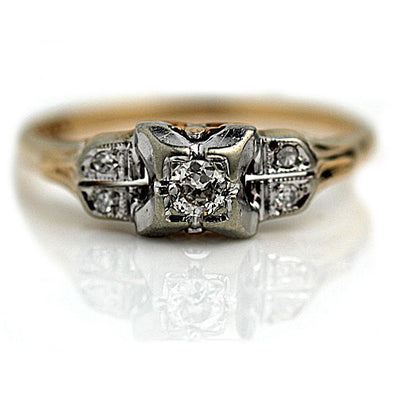 Antique Two Tone Diamond Engagement Ring