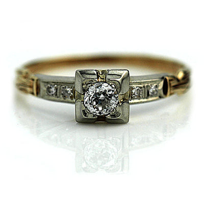 Retro Mine Cut Diamond Engagement Ring