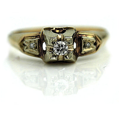 European Cut Diamond Engagement Ring with Side Stones