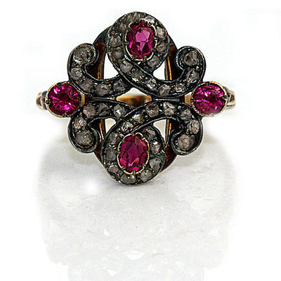 Art Nouveau Ruby & Rose Cut Diamond Ring 