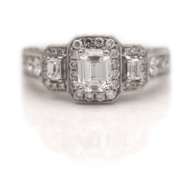 Vintage Emerald Cut Diamond Halo Engagement Ring