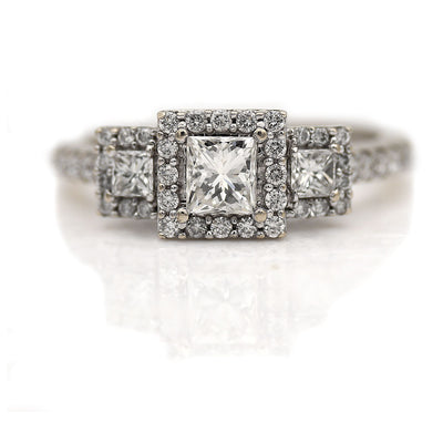 Vintage Art Deco Style Princess Cut  Diuamond Halo Engagement Ring