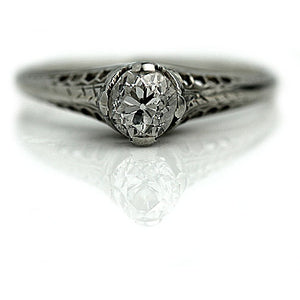 Mine Cut Diamond Solitaire Engagement Ring