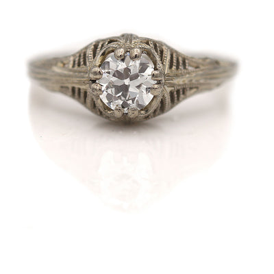 Antique Solitaire Diamond Engagement Ring .71 Ct GIA I/VS1
