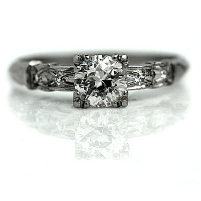 Platinum Engraved Mine Cut Solitaire Engagement Ring